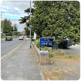 blue exterior sign